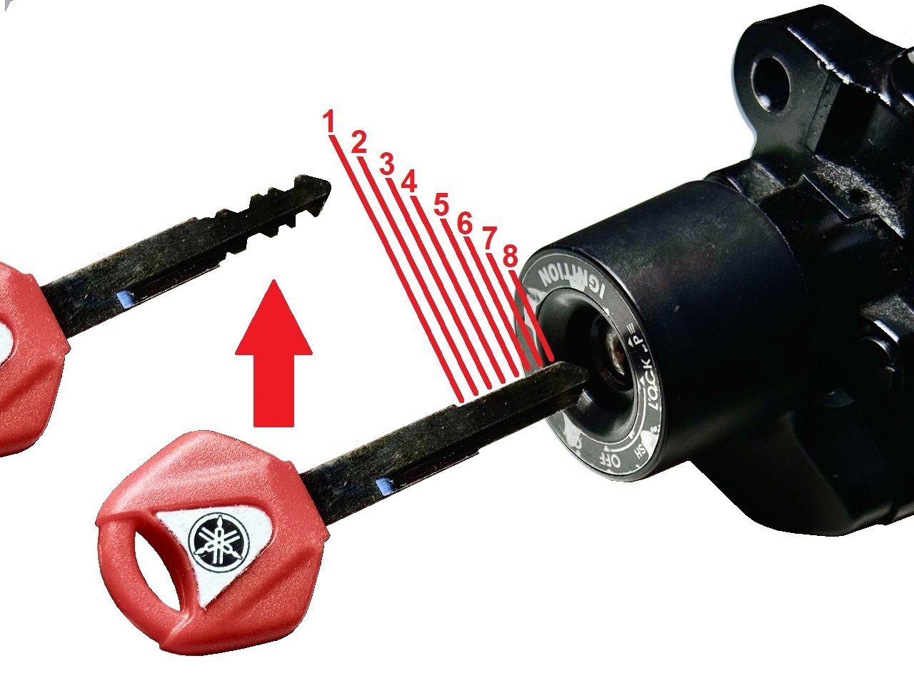 Service zur Dekodierung der Schlüsselrippen von Motorrädern, Auslesen des Zündschlosses, Dekodierung des Schlüsselbarts, Auslese - zum Schließen ins Bild klicken